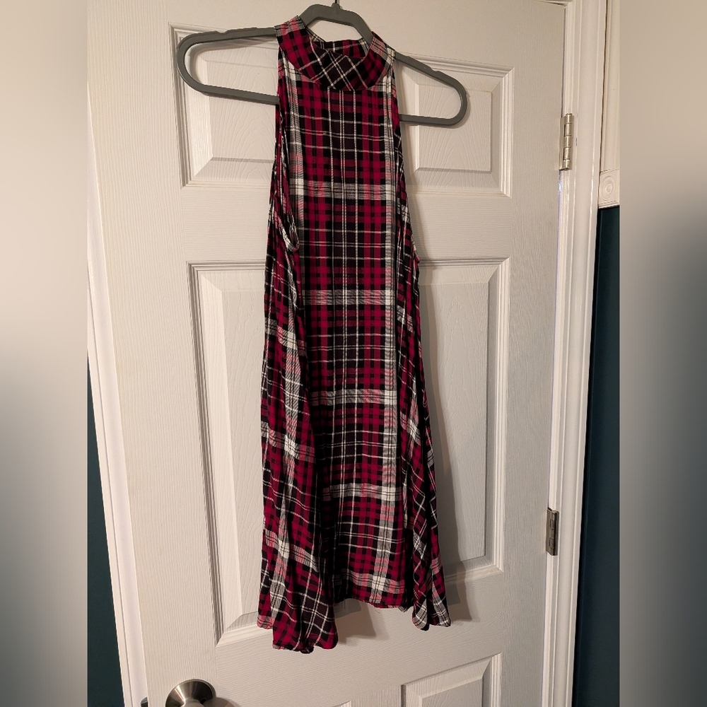 Plaid Sleeveless High Neck Punk/Grunge/Academia Mini Dress - Picture 6 of 6